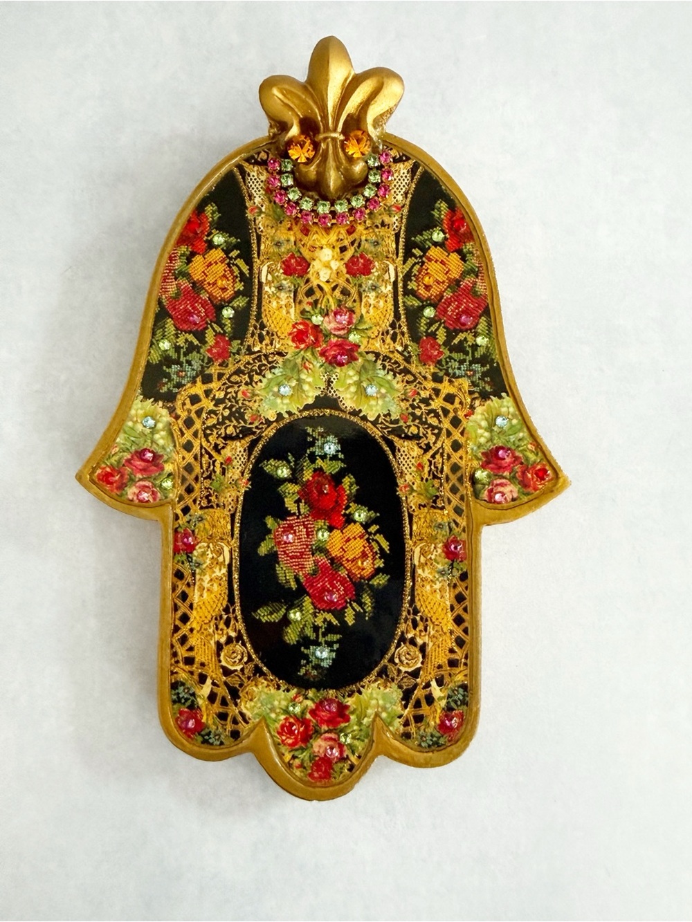 Michal Negrin Gold Floral Hamsa Hand Decorative wall hanging